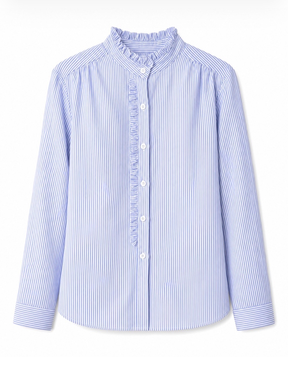 Girls' Blue Stripe Ruffle-Trim Button Shirt